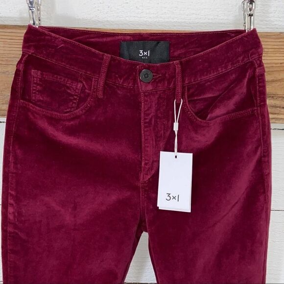 3x1 Higher Ground Cropped Stretch Cotton Velvet Merlot Size 26 - Picture 3 of 11